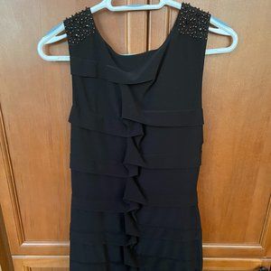 Adrianna Papell Black Knee-Length Dress with Beaded Shoulders Size 12